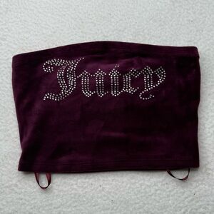Juicy Couture Rhinestoned Blinged Velour Bandeau Crop Top Sz XS